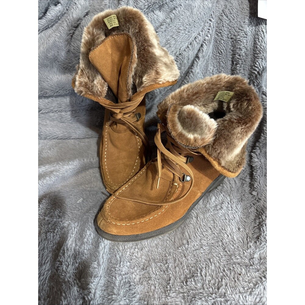 ISO 8.5M Vanesssa Brown Suede Leather Faux Fur Ankle Waterproof Boots Fall